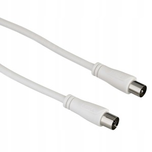 Kabel antenowy RTV Coax RF M/F Ekran 90dB Biały 0,75m. HAMA